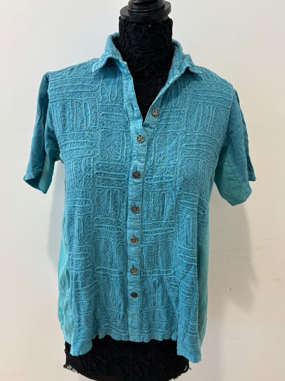 Parsley & Sage Button Front Tunic Top Womens XL Embroidered Boho Artsy Lagenlook